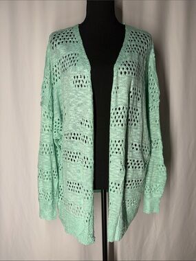 Open-Front Mint Green Knit Cardigan Sweater